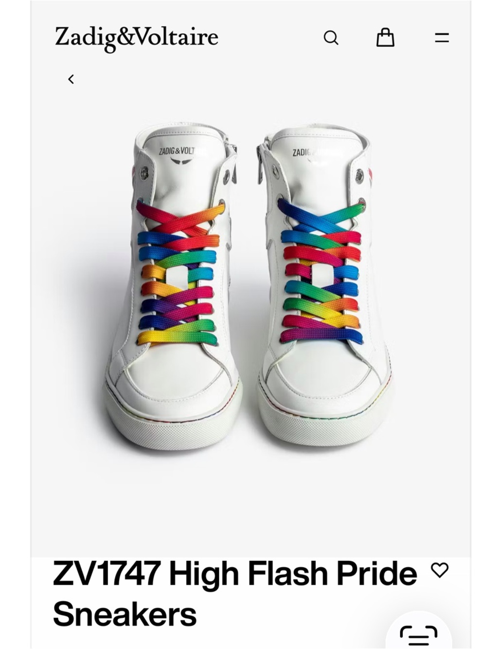 Zadig & Voltaire White High-Top Sneakers with Rainbow Laces